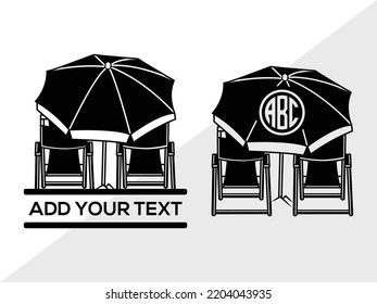 Beach Chair With Umbrella Monogram SVG Printable Vector Illustration