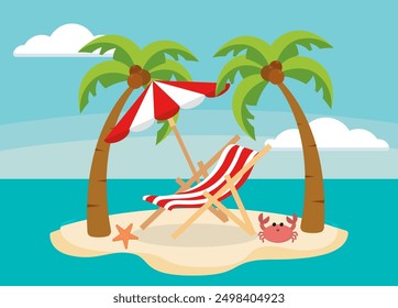 beach chair with umbrella on an island