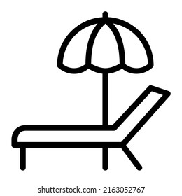 Beach chair with umbrella  in outline icon. Relaxing, vacation, holiday, summer