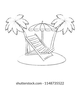 beach chair with umbrella and palms
