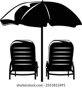 beach chair with umbrella silhouette on White Background