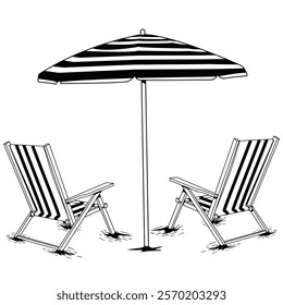 beach chair and beach umbrella vector illustration.