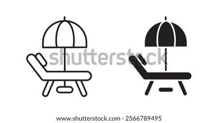 Beach chair with umbrella vector line icon illustration