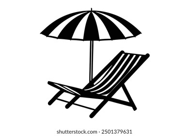 Silla de playa con paraguas Arte vectorial: Ilustración vectorial vibrante, Clipart de dibujos animados y diseño de arte de línea para gráficos de verano, temas de playa y proyectos de vacaciones