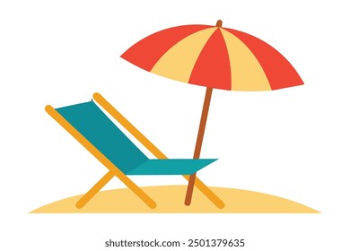 Beach Chair with Umbrellas Vector Art: Vibrant Vector Illustration, Cartoon Clipart, and Line Art Design for Summer Graphics, Beach Themes, and Vacation Projects