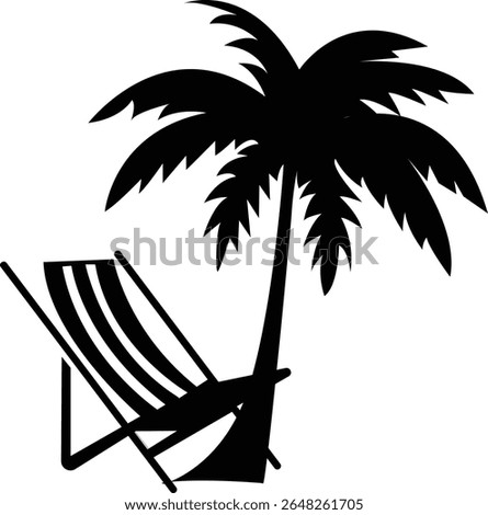 Beach chair under palm tree vector silhouette, Vector Illustration