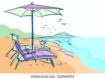 Beach chair vector for card, illustration, decoration