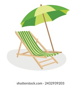 Beach chair vector illustration. Hello summer concept. Summer element. Beach vacation. Flat vector in cartoon style isolated on white background.