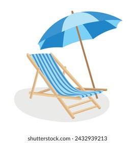 Beach chair vector illustration. Hello summer concept. Summer element. Beach vacation. Flat vector in cartoon style isolated on white background.