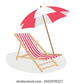 Beach chair vector illustration. Hello summer concept. Summer element. Beach vacation. Flat vector in cartoon style isolated on white background.