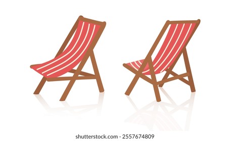 Beach chairs isolated on white background. Summer travel beach objects. Vector flat clipart.