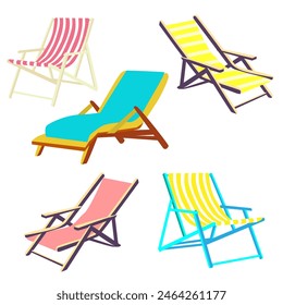  beach chairs set isolated on white background in flat stie vector illustration EPS 10