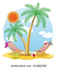 beach chairs stand under a palm tree vector illustration isolated on white background