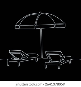 Beach Chairs And Umbrella Continuous Line Drawing
