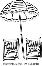 Beach Chairs and Umbrella Sketch for Product Labels
