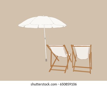 beach chairs with umbrella , sketch vector.