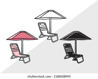 Beach Chairs With Umbrella SVG Printable Vector Illustration