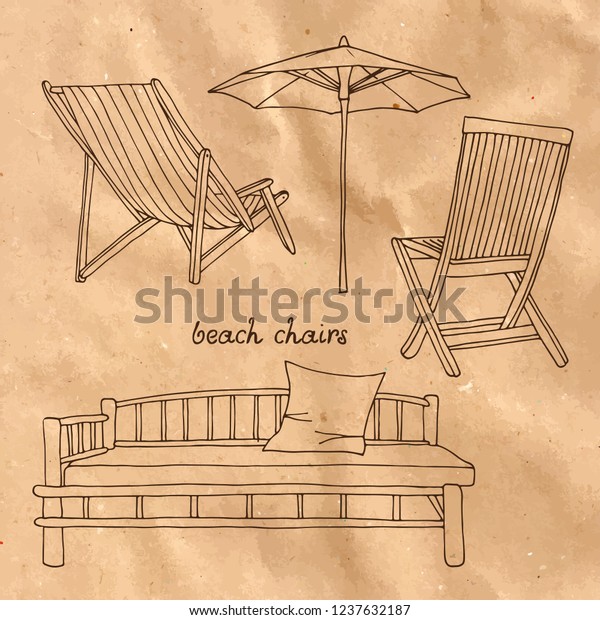 Beach Chairs Umbrella Vector Set On Stock Vector Royalty Free