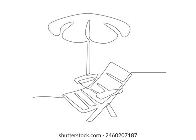 Beach chairs and umbrellas. Summer concept one-line drawing