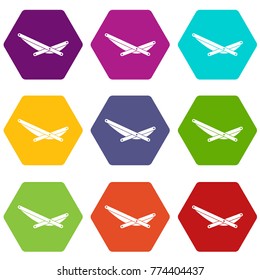 Beach chaise icon set many color hexahedron isolated on white vector illustration