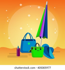 beach chaise longue in different design, vector set illustration isolated on background