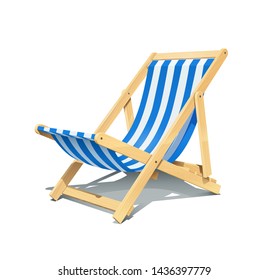 Beach chaise longue for summer rest. Wooden deck chair. Vacation accessory. Summertime relax. Relaxation equipment. Isolated on white background. Eps10 vector illustration.