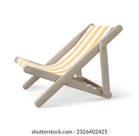Hay tumbonas en la playa para descansar en verano. Tumbona de madera. Accesorio de vacaciones. En verano relájese. Ilustración vectorial Aislada sobre fondo blanco.