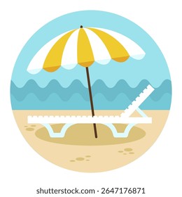 Salão de chaise praia com ícone de vetor guarda-chuva. Verão. Hora do verão. Feriado. Férias, eps 10