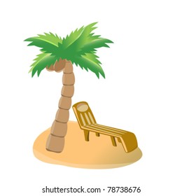 beach chaise lounge under the tropical palm tree - vector