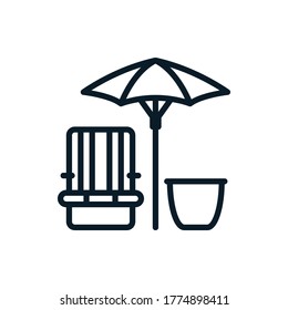 Beach chaise outline icons. Vector illustration. Editable stroke. Isolated icon suitable for web, infographics, interface and apps.
