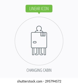 Beach changing cabin icon. Human symbol. Linear outline circle button. Vector