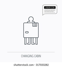 Beach changing cabin icon. Human symbol. Linear outline icon. Speech bubble of dotted line. Vector