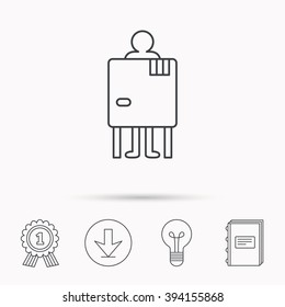 Beach changing cabin icon. Human symbol. Download arrow, lamp, learn book and award medal icons.