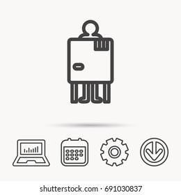 Beach changing cabin icon. Human symbol. Notebook, Calendar and Cogwheel signs. Download arrow web icon. Vector