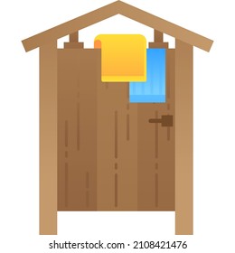 Beach changing room vector icon isolated on white background. Outdoor dressing wooden hut cabin in aquapark or at seaside