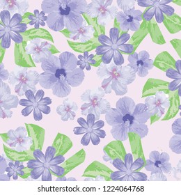 Beach cheerful pattern wallpaper of tropical leaves of palm trees and flowers of paradise