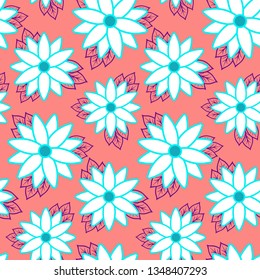Beach cheerful seamless pattern wallpaper of tropical dark green leaves of palm trees and flowers bird of paradise (strelitzia) plumeria on a light yellow background