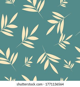 Beach cheerful seamless pattern wallpaper of tropical leaves on a dark green background. Vector pattern