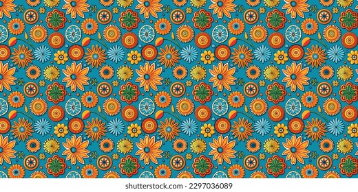 Beach cheerful seamless pattern wallpaper of leaves and flower background. Vector illustration of a seamless textile and fashionable colorful tropical floral pattern.