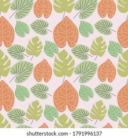 Beach cheerful wallpaper of tropical  leaves (strelitzia) plumeria background. jungle leaves seamless vector floral pattern background. Hawaiian bouquet for greeting card, wedding, wallpaper