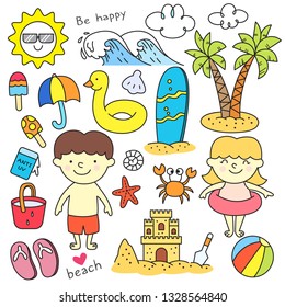 Beach children doodle set
