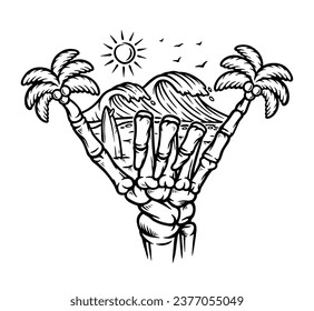 beach chill hand sign line illustration