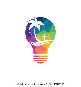 Beach Church Logo Design. Christian church cross beach vector logo design.