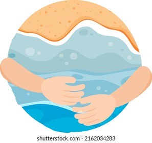 Playa en forma de círculo con dos brazos abrazando ilustración