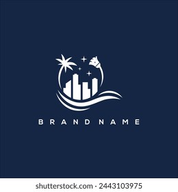 beach and city building cleaning service logo vector