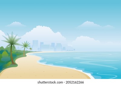 Beach and City Landscape Background, Natural Scenery and Environment View