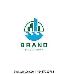 beach city logo, building and wave logo ready to use