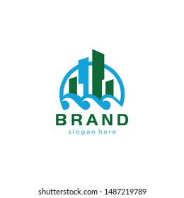 beach city logo, building and wave logo ready to use