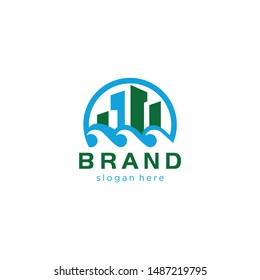 beach city logo, building and wave logo ready to use