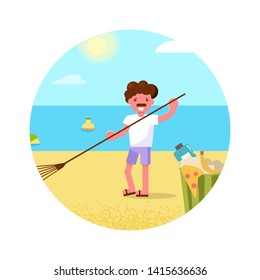 Beach cleaning, ecology Vector. Cartoon. Isolated art Flat